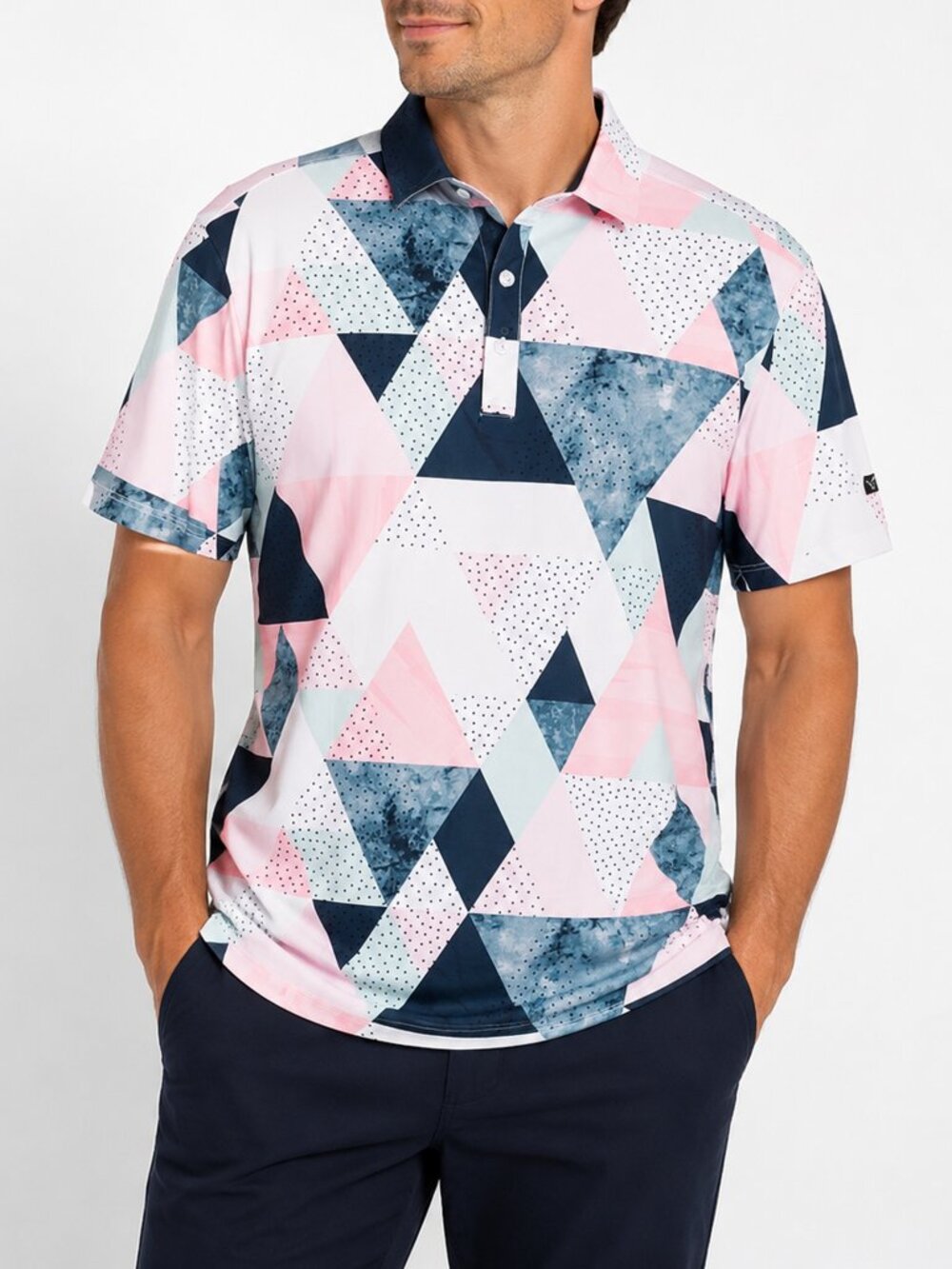 Yatta Men's Golf Polo Shirt Sz XL Pink Blue Geometric Performance Stretch NWT